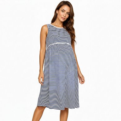 Women's Maternity Sleeveless Stripe Midi Dress with Soft Stretch Knit Fabric