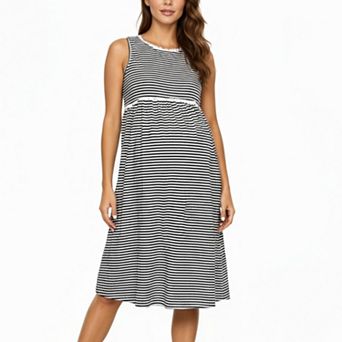 Women's Maternity Sleeveless Stripe Midi Dress with Soft Stretch Knit Fabric