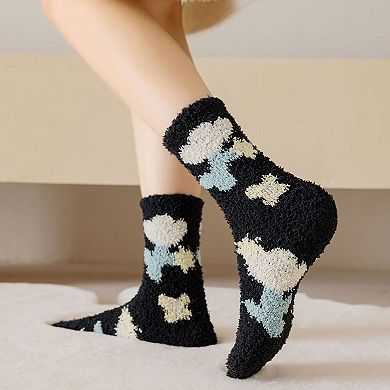 3-Pair Fuzzy Floral Print Lounge Socks with Soft Texture and Cozy Fit