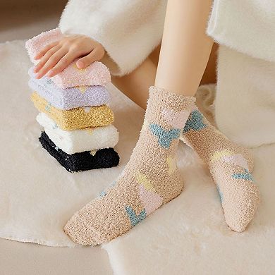 3-Pair Fuzzy Floral Print Lounge Socks with Soft Texture and Cozy Fit