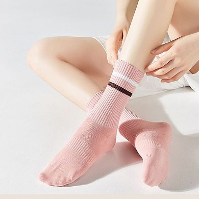 Women's 3-Pack Striped Ribbed Crew Socks Soft Stretch Fit Casual Athletic Style