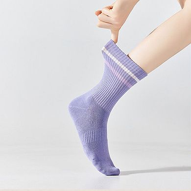 Women's 3-Pack Striped Ribbed Crew Socks Soft Stretch Fit Casual Athletic Style