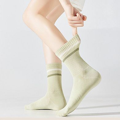 Women's 3-Pack Striped Ribbed Crew Socks Soft Stretch Fit Casual Athletic Style