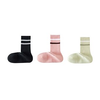 Women's 3-Pack Striped Ribbed Crew Socks Soft Stretch Fit Casual Athletic Style