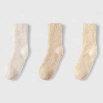 Anna-Kaci Women's 3-Pair Ultra-Plush Fuzzy Crew Socks with Soft Textured Finish