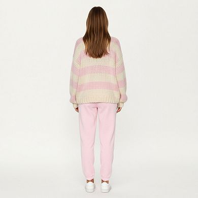 Women's Oversized Striped Knit Sweater with Soft Chunky Texture Slouchy Off-Shoulder Fit