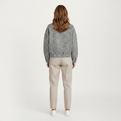 Women's Leopard Print Button Front Jacket with Soft Woven Fabric Chest Flap Pockets Long Sleeves