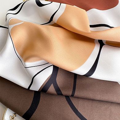 Women's Abstract Art Satin Square Scarf with Braided Border Trim 35.5x35.5in