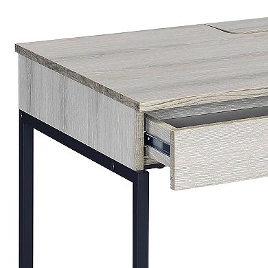 Natural and Black Writing Desk with 2 Drawers