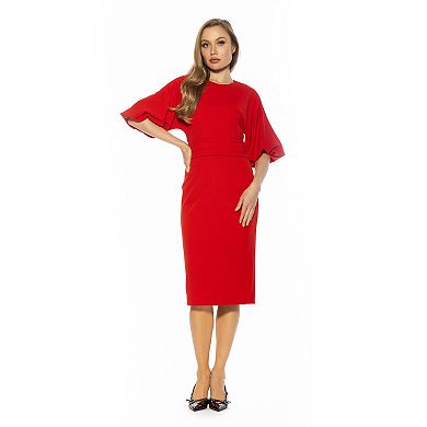 Women's ALEXIA ADMOR Crewneck Flared Sleeve Sheath Midi Dress