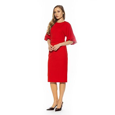 Women's ALEXIA ADMOR Crewneck Flared Sleeve Sheath Midi Dress