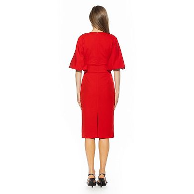 Women's ALEXIA ADMOR Crewneck Flared Sleeve Sheath Midi Dress