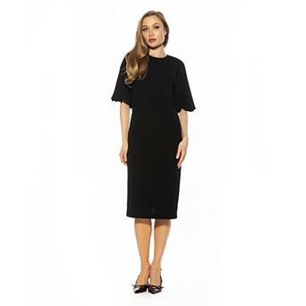 Women's ALEXIA ADMOR Crewneck Flared Sleeve Sheath Midi Dress