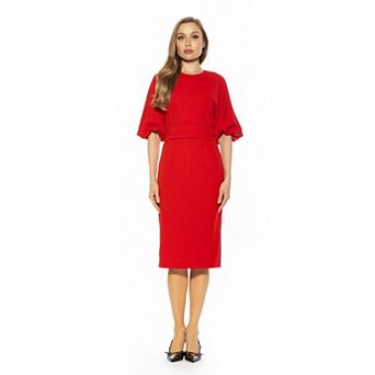 Women's ALEXIA ADMOR Crewneck Flared Sleeve Sheath Midi Dress