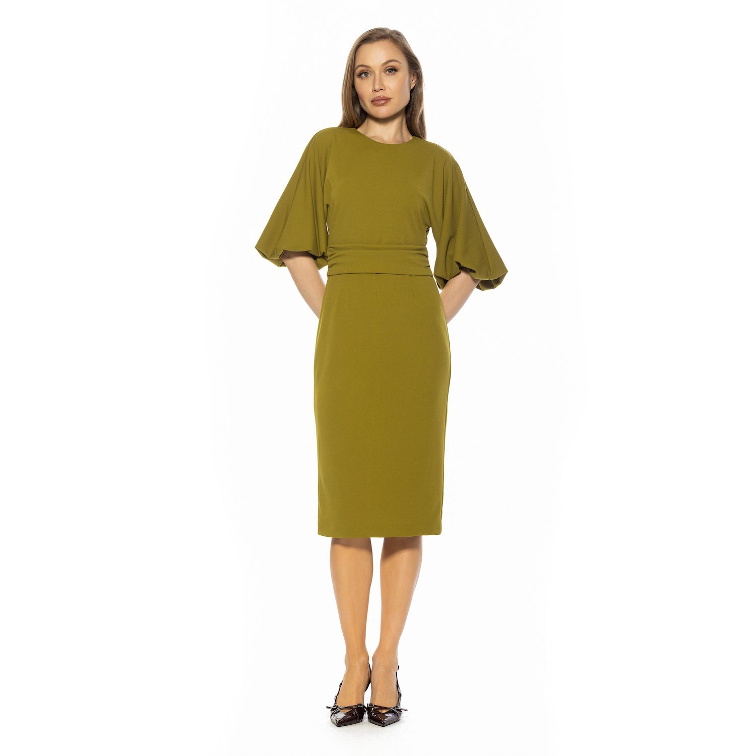 Женское платье Alexia Admor Crewneck Flared Sleeve Sheath Midi, цвет: Красный — фото 1