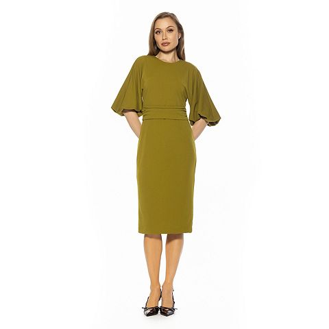 Женские платья ALEXIA Women's ALEXIA ADMOR Crewneck Flared Sleeve Sheath Midi Dress