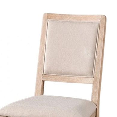 Ellon Side Dining Chair Set of 2, Distressed Natural Brown Wood, Beige Fabric