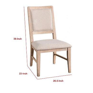 Ellon Side Dining Chair Set of 2, Distressed Natural Brown Wood, Beige Fabric