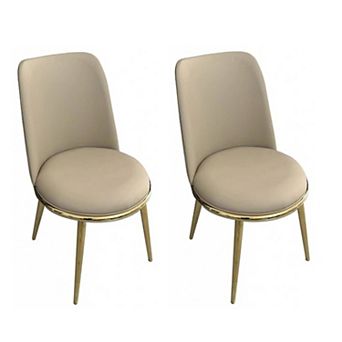 Relli Side Dining Chair Set of 2, Metal, Faux Leather, Round Seats