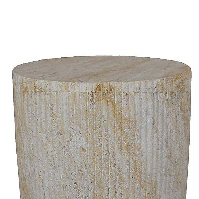 Archi Plant Stand Table, Fluted Surface, Marbled White Resin 18 Inch