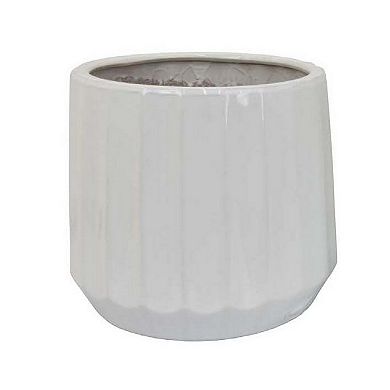 Fusie Planter Set of 2, Round, White Finish Ceramic, Vertical Faceted