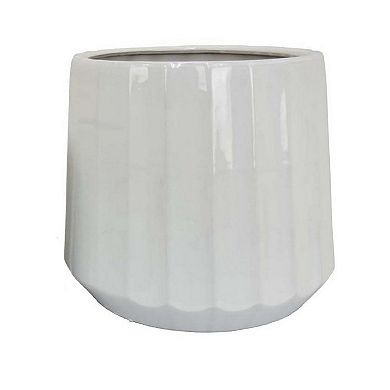 Fusie Planter Set of 2, Round, White Finish Ceramic, Vertical Faceted