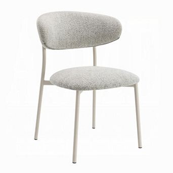 Side Dining Chair Set of 2, Gray Boucle, Curved Backrest, Metal Legs