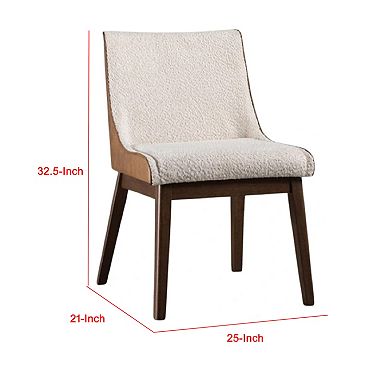 Iken Side Dining Chair Set of 2, Curved Panel Back, Walnut Brown Wood, Beige