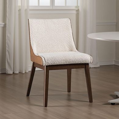 Iken Side Dining Chair Set of 2, Curved Panel Back, Walnut Brown Wood, Beige