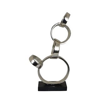 Lo Abstract Interlinked Ring Sculpture, Solid Base, Metal