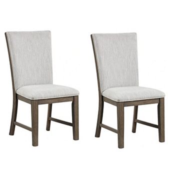 Clema Side Dining Chair Set of 2, Oak Brown Wood, Gray Fabric and Foam