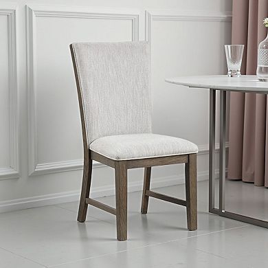 Clema Side Dining Chair Set of 2, Oak Brown Wood, Gray Fabric and Foam