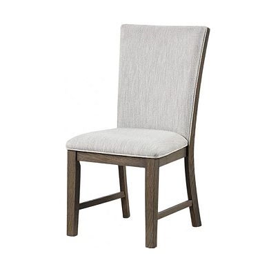 Clema Side Dining Chair Set of 2, Oak Brown Wood, Gray Fabric and Foam