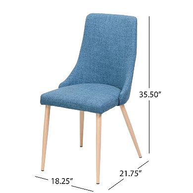 Dining Chair Set of 2, Blue Fabric Seat, Metal Frame with Wood Finish
