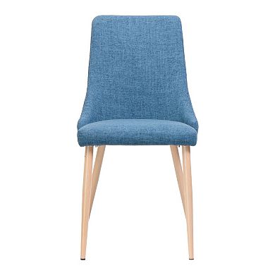 Dining Chair Set of 2, Blue Fabric Seat, Metal Frame with Wood Finish