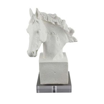 Horse Head Decor, White Resin Frame, Gray Acrylic Base 13 Inch