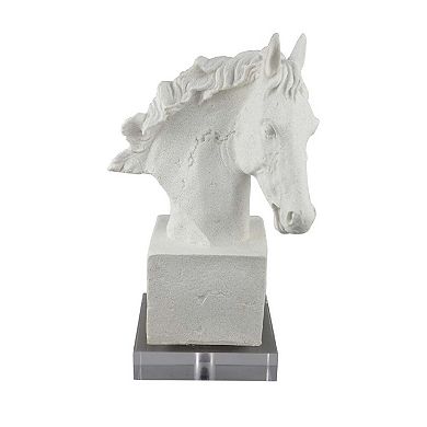 Horse Head Decor, White Resin Frame, Gray Acrylic Base 13 Inch