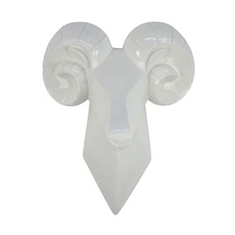 Ellena Ram Head Wall Decor, Modern Glossy White Resin Frame, 15 Inch