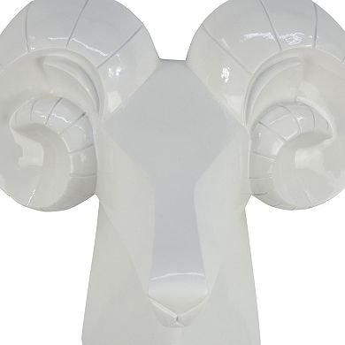 Ellena Ram Head Wall Decor, Modern Glossy White Resin Frame, 15 Inch