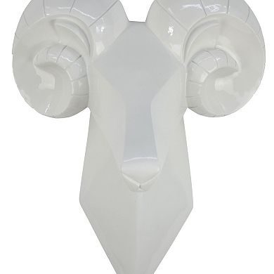 Ellena Ram Head Wall Decor, Modern Glossy White Resin Frame, 15 Inch