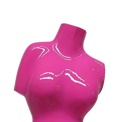 Female Torso Tabletop Decor, Bright Pink Resin Sculptural Bust 16 Inch