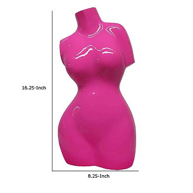 Female Torso Tabletop Decor, Bright Pink Resin Sculptural Bust 16 Inch
