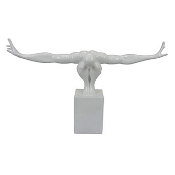 Accent Decor, Male Athlete Statuette, Modern White Resin, 31 Inch