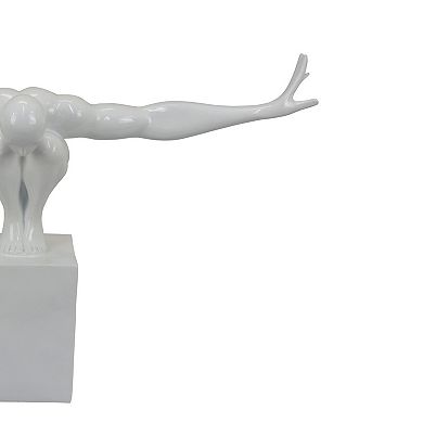 Accent Decor, Male Athlete Statuette, Modern White Resin, 31 Inch