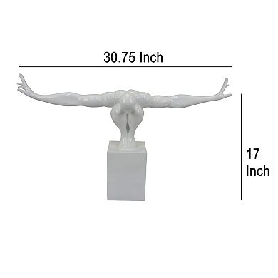 Accent Decor, Male Athlete Statuette, Modern White Resin, 31 Inch