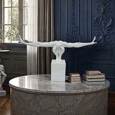Accent Decor, Male Athlete Statuette, Modern White Resin, 31 Inch
