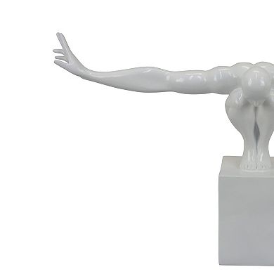Accent Decor, Male Athlete Statuette, Modern White Resin, 31 Inch