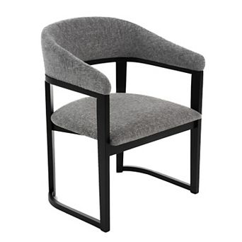 Cid Mary Dining Chair, Gray Fabric, Curved Black Solid Rubberwood Frame