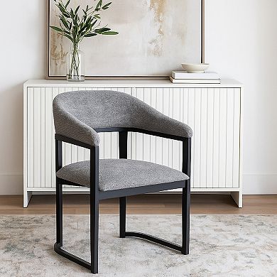 Cid Mary Dining Chair, Gray Fabric, Curved Black Solid Rubberwood Frame
