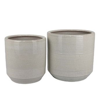 Gloria Round Planter Set of 2, Textured White Ceramic 15 14 Inch